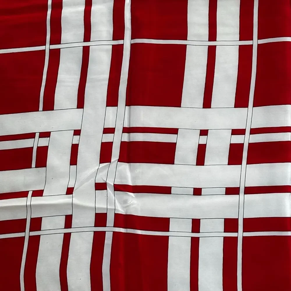 Vintage 80's designer Bill Blass silk scarf red black & cream plaid 30